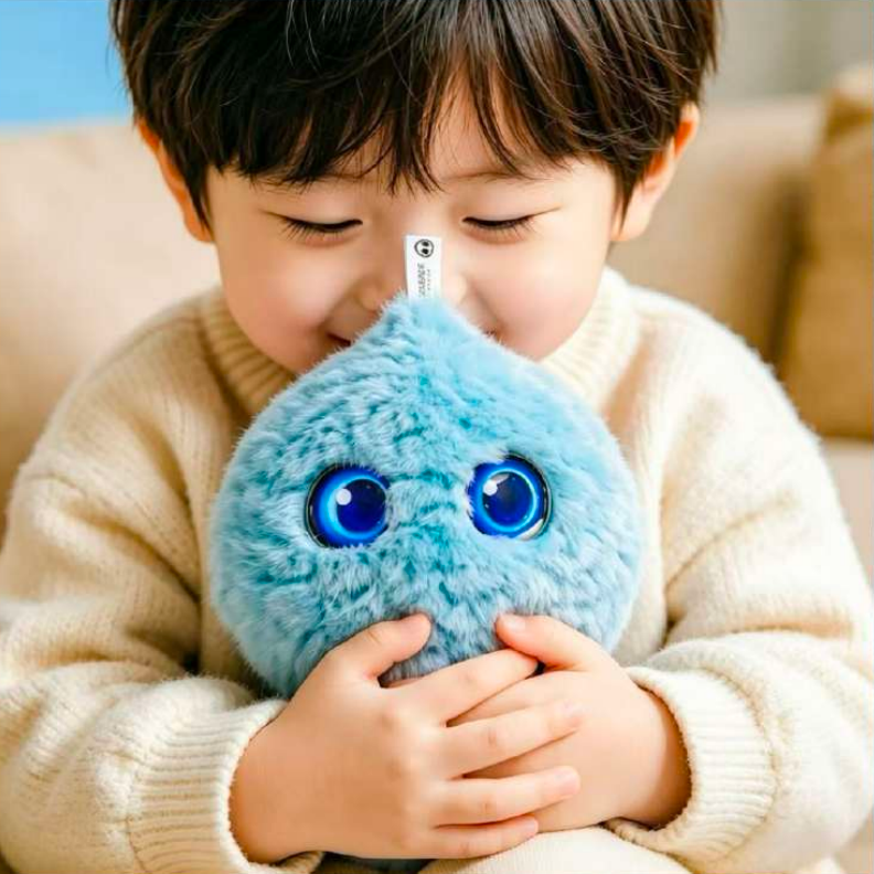 孩子抱着蓝色超级球球