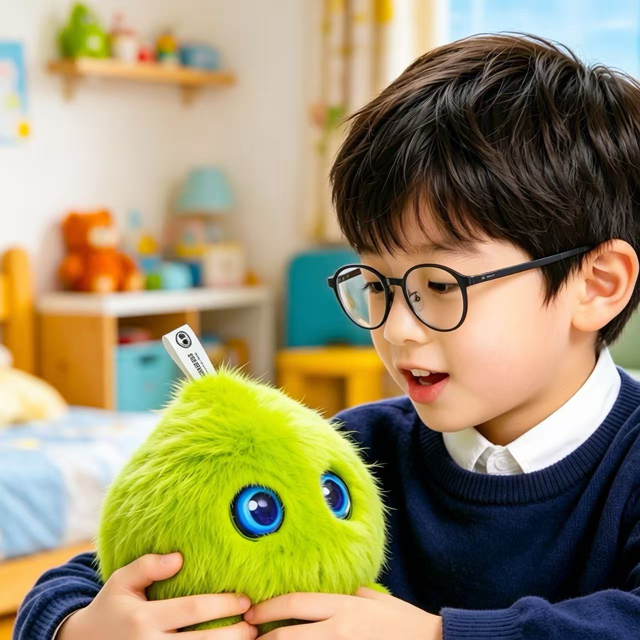 孩子抱着绿色超级球球